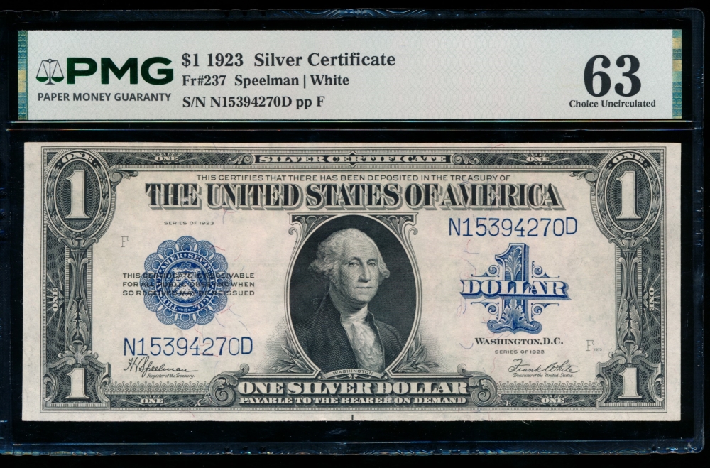 Fr. 237 1923 $1  Silver Certificate  PMG 63 N15394270D