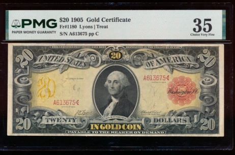 Fr. 1180 1905 $20  Gold Certificate  PMG 35 comment A613675