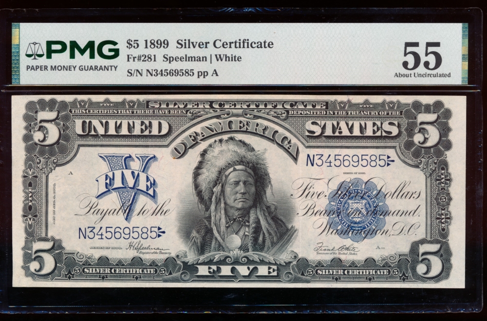 Fr. 281 1899 $5  Silver Certificate  PMG 55 comment N34569585