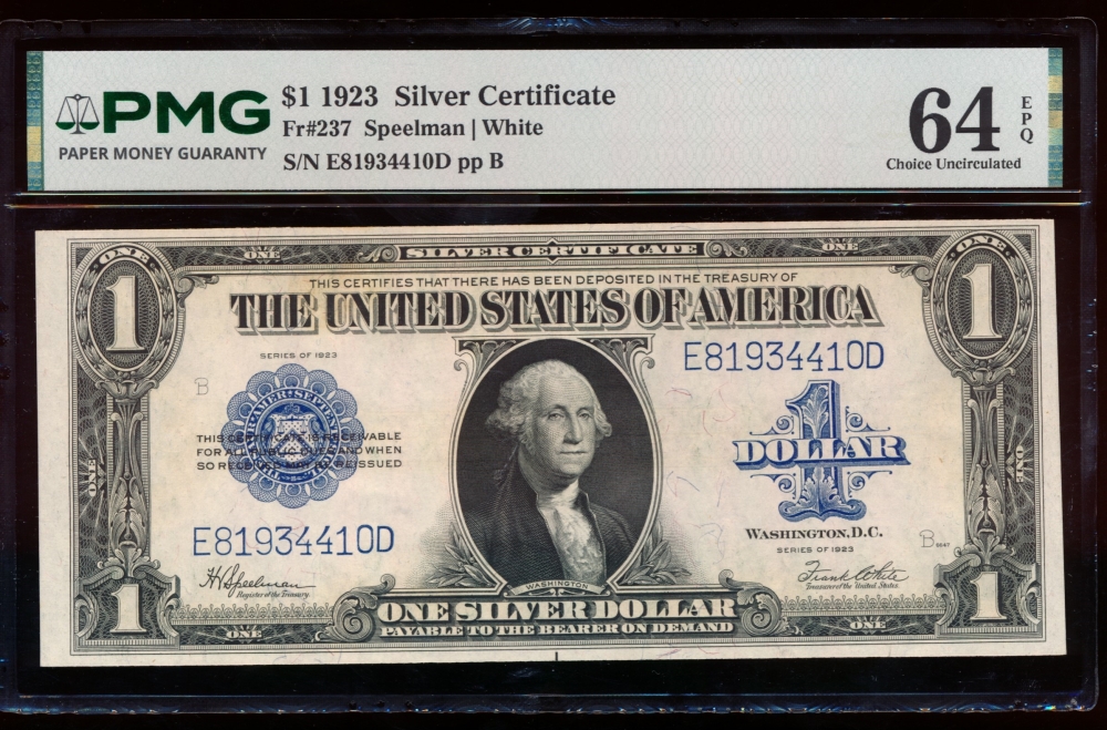Fr. 237 1923 $1  Silver Certificate  PMG 64EPQ E81934410D