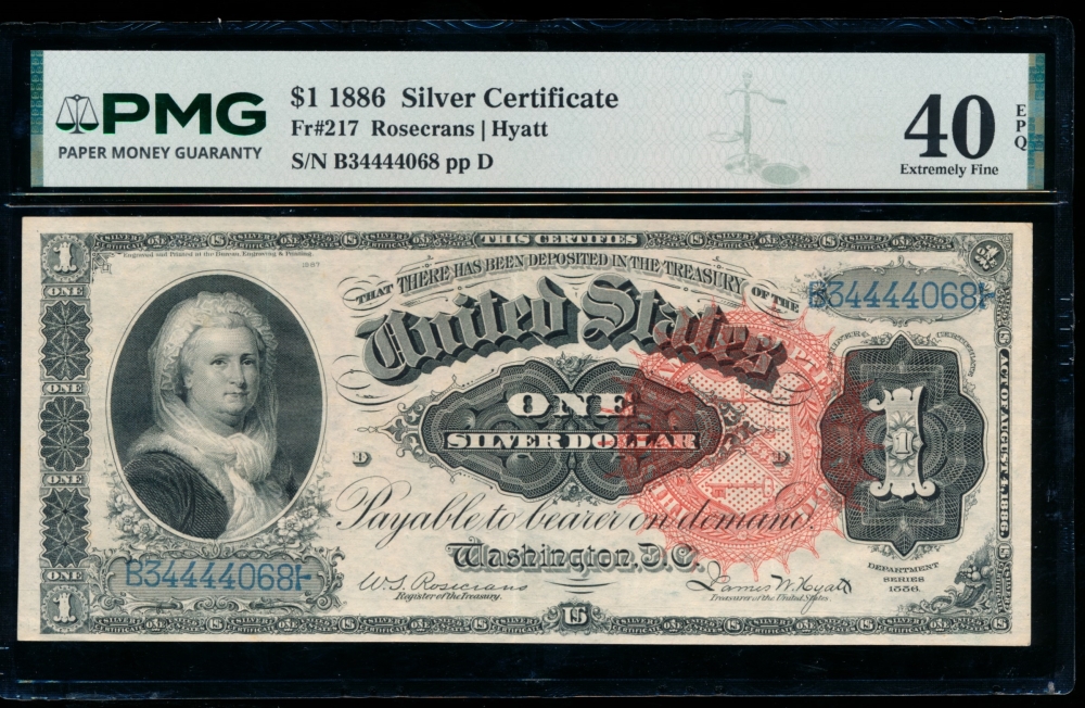 Fr. 217 1886 $1  Silver Certificate  PMG 40EPQ B34444068
