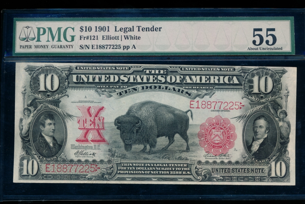 Fr. 121 1901 $10  Legal Tender  PMG 55 E18877225