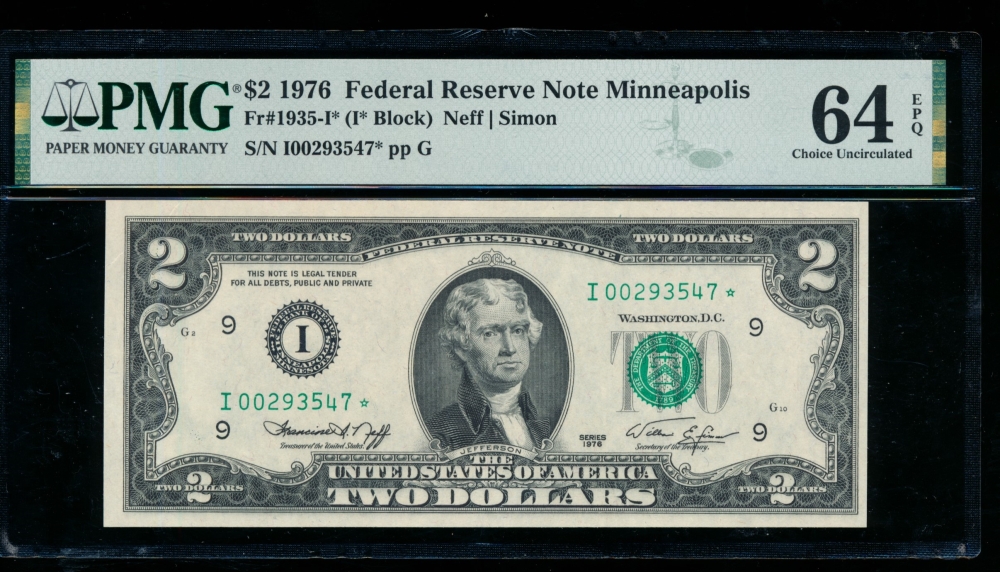 Fr. 1935-I 1976 $2  Federal Reserve Note Minneapolis star PMG 64EPQ I00293547*