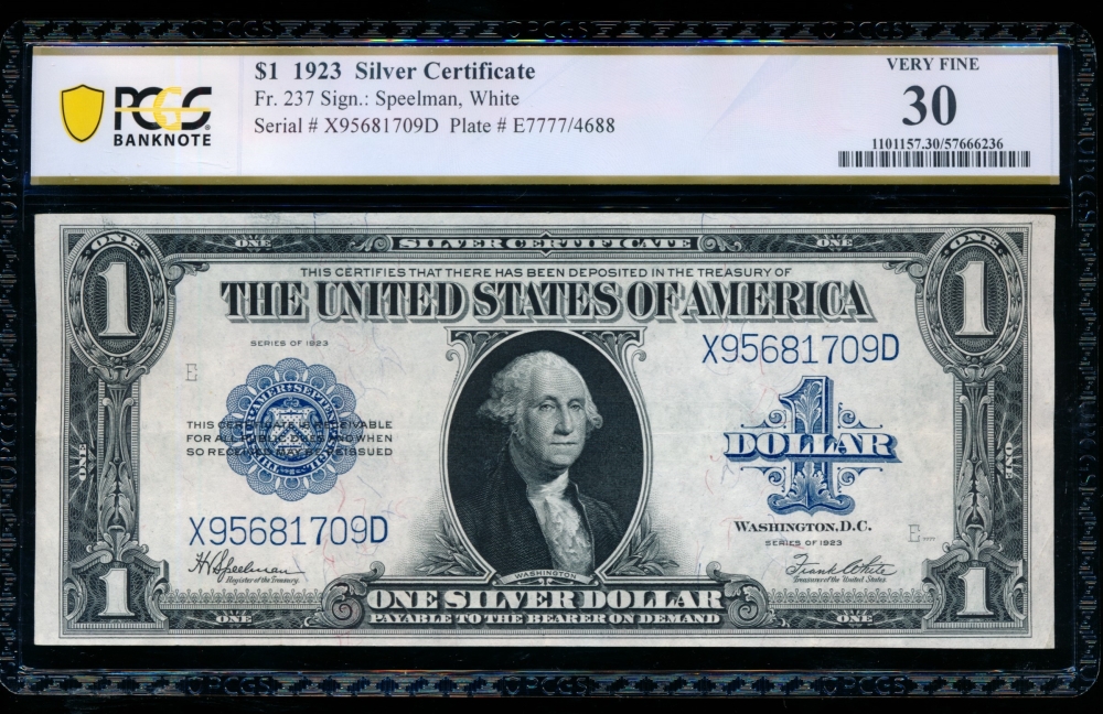 Fr. 237 1923 $1  Silver Certificate  PCGS 30 X95681709D