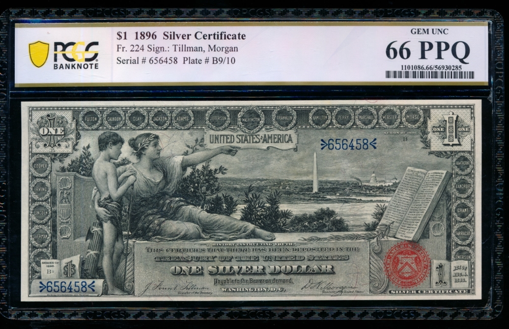 Fr. 224 1896 $1  Silver Certificate  PCGS 66PPQ 656458