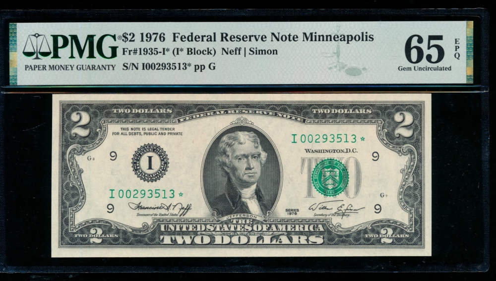 Fr. 1935-I 1976 $2  Federal Reserve Note Minneapolis star PMG 65EPQ I00293513*