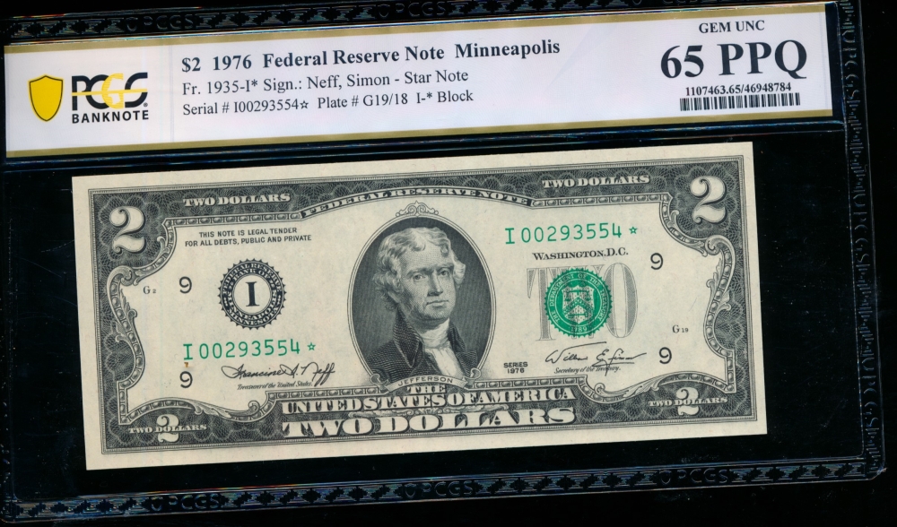 Fr. 1935-I 1976 $2  Federal Reserve Note Minneapolis star PCGS 65PPQ I00293554*