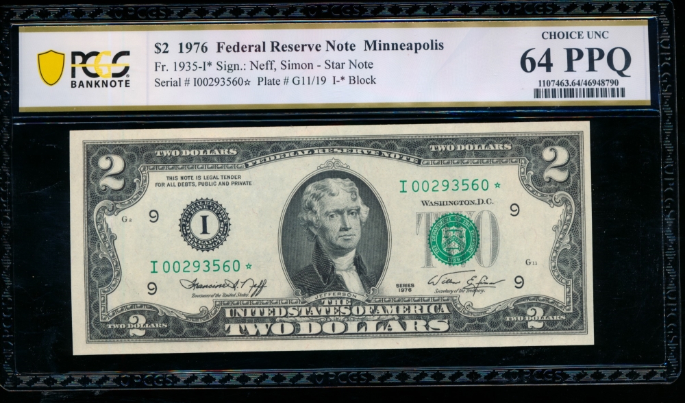 Fr. 1935-I 1976 $2  Federal Reserve Note Minneapolis star PCGS 64PPQ I00293560*