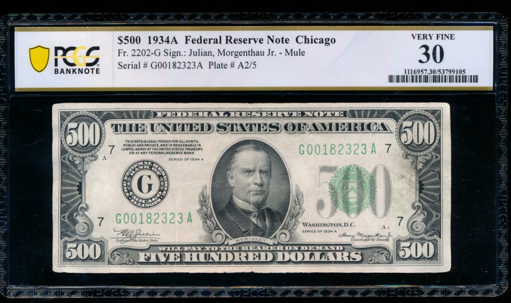 Fr. 2202-G 1934A $500  Federal Reserve Note Chicago PCGS 30 comment G00182323A