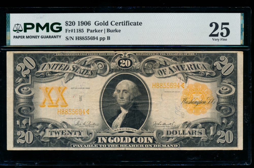 Fr. 1185 1906 $20  Gold Certificate  PMG 25 H8855694