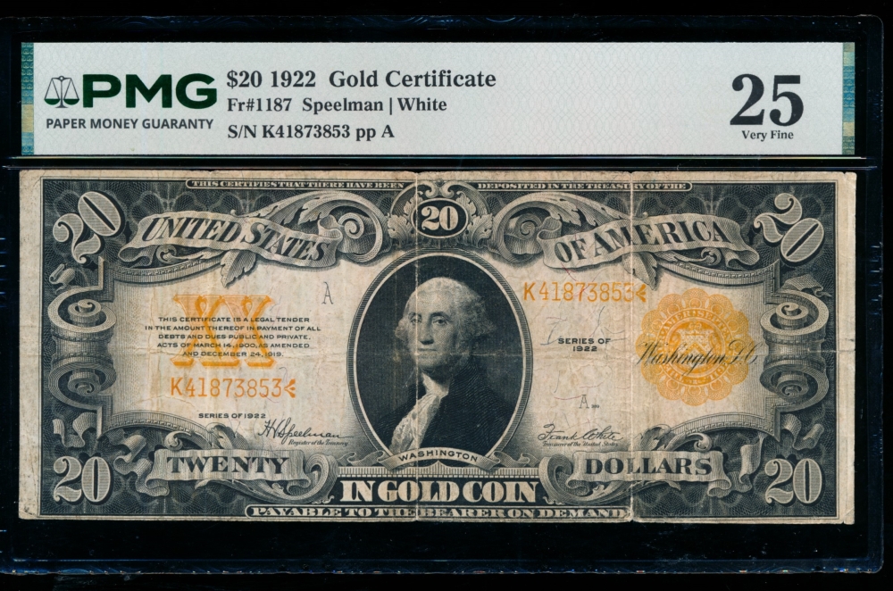 Fr. 1187 1922 $20  Gold Certificate  PMG 25 K41873853