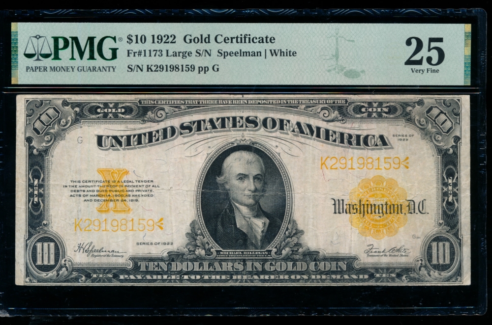 Fr. 1173 1922 $10  Gold Certificate  PMG 25 K29198159