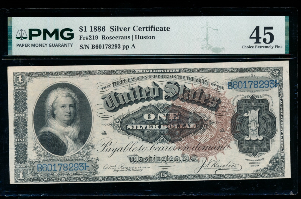 Fr. 219 1886 $1  Silver Certificate  PMG 45 B60178293A
