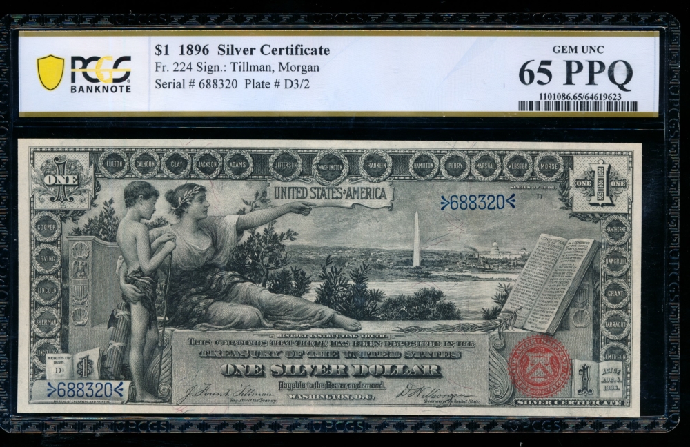 Fr. 224 1896 $1  Silver Certificate  PCGS 65PPQ 688320