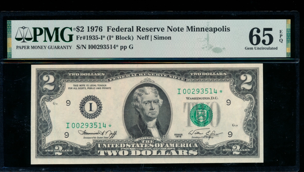 Fr. 1935-I 1976 $2  Federal Reserve Note Minneapolis star PMG 65EPQ I00293514*