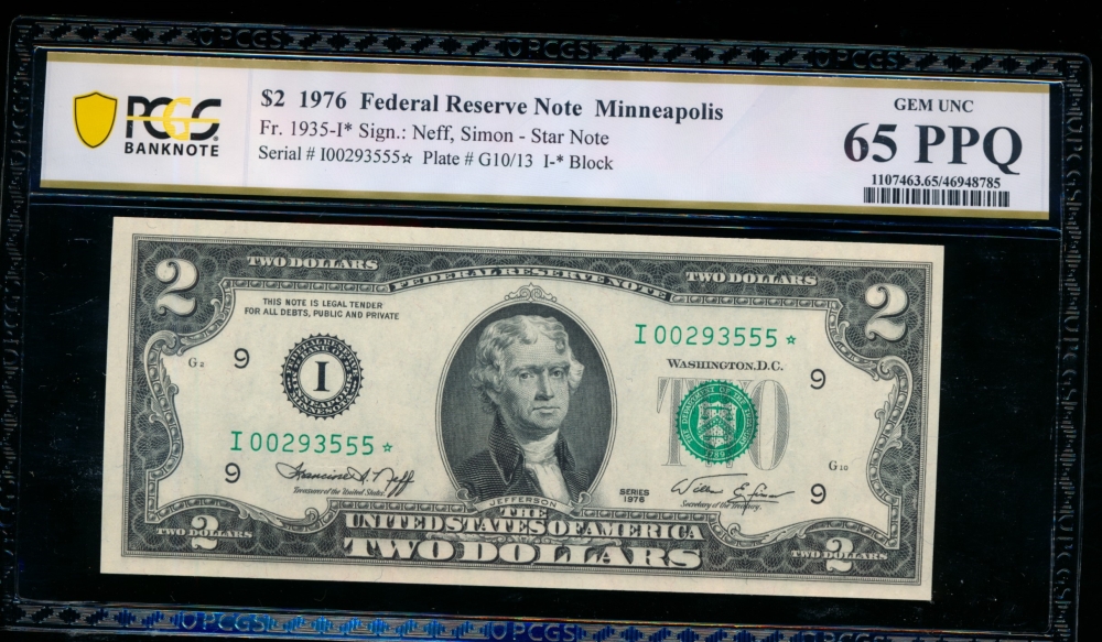 Fr. 1935-I 1976 $2  Federal Reserve Note Minneapolis star PCGS 65PPQ I00293555*