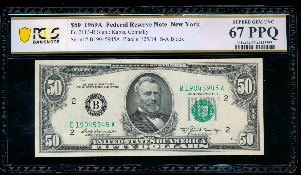 Fr. 2115-B 1969A $50  Federal Reserve Note New York PCGS 67PPQ B19045945A