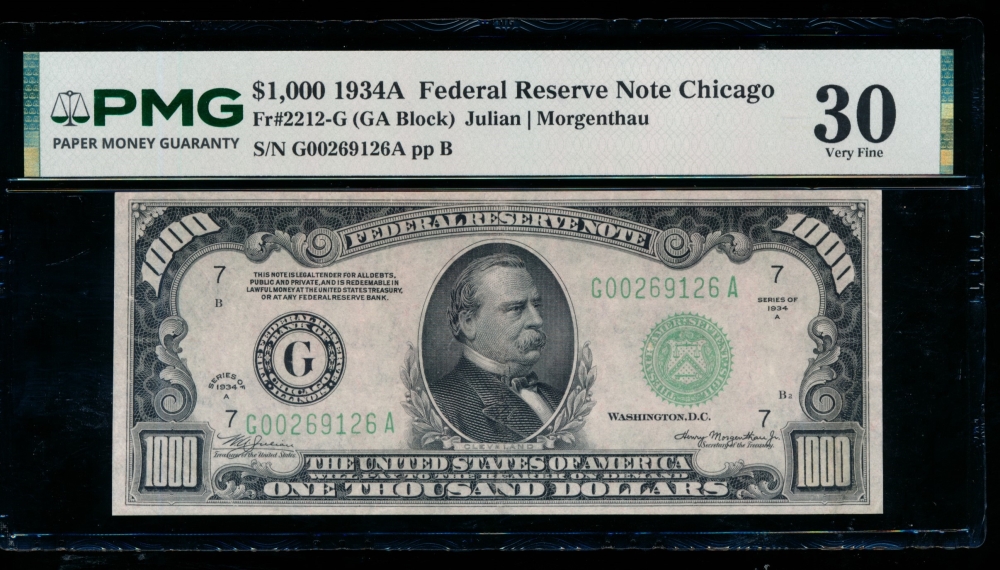 Fr. 2212-G 1934A $1,000  Federal Reserve Note Chicago PMG 30 comment G00269126A