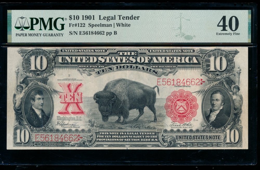 Fr. 122 1901 $10  Legal Tender  PMG 40 comment E56184662