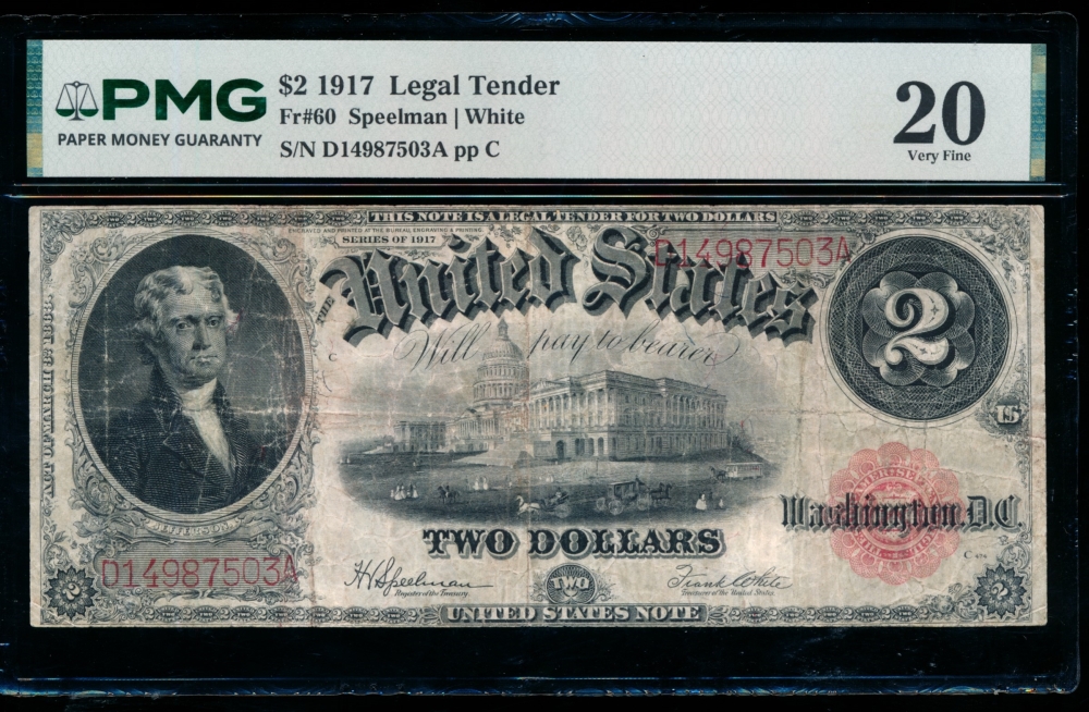 Fr. 60 1917 $2  Legal Tender  PMG 20 D14987503A