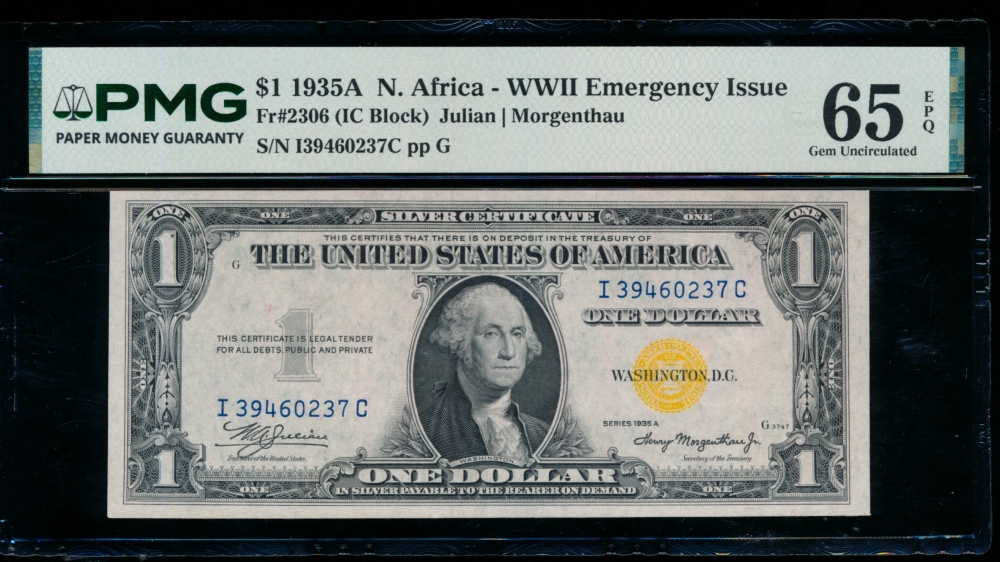 Fr. 2306 1935A $1  North Africa IC block PMG 65EPQ I39460237C