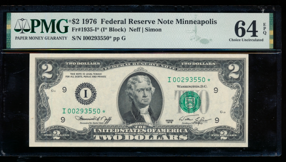 Fr. 1935-I 1976 $2  Federal Reserve Note Minneapolis star PMG 64EPQ I00293550*