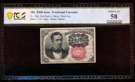 Fr. 1266  $0.10  Fractional Fifth Issue: Short, Thick Key PCGS 58 no serial number