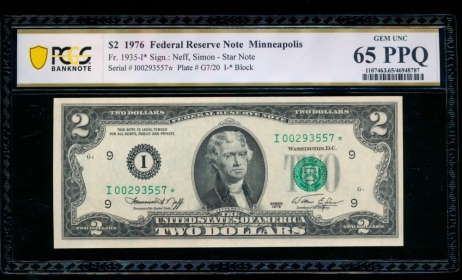 Fr. 1935-I 1976 $2  Federal Reserve Note Minneapolis star PCGS 65PPQ I00293557*