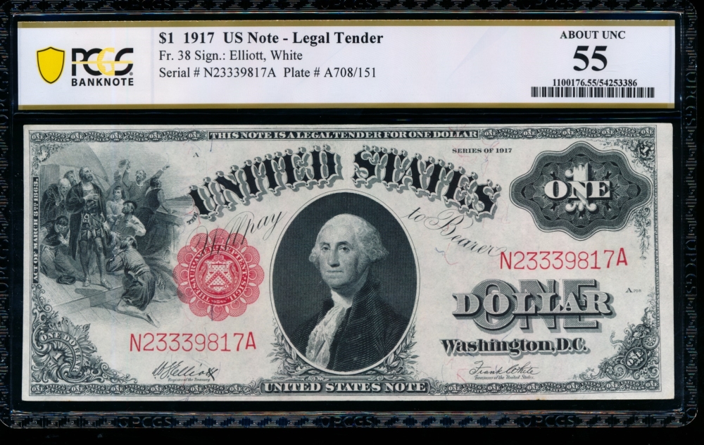 Fr. 38 1917 $1  Legal Tender  PCGS 55 N23339817A