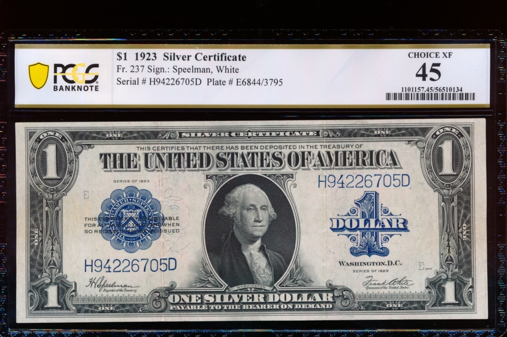 Fr. 237 1923 $1  Silver Certificate  PCGS 45 H94226705D