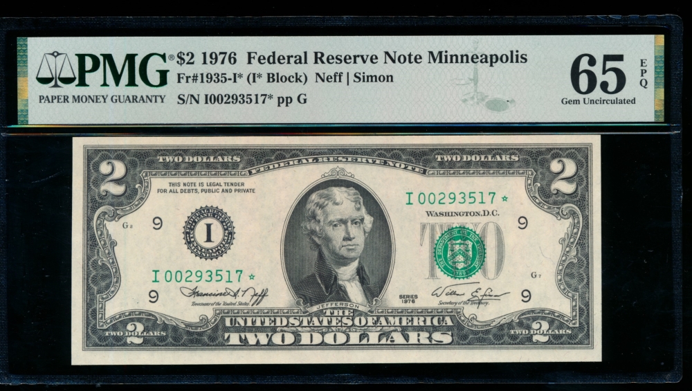 Fr. 1935-I 1976 $2  Federal Reserve Note Minneapolis star PMG 65EPQ I00293517*