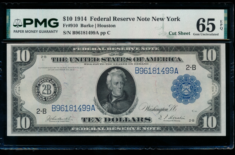 Fr. 910 1914 $10  Federal Reserve Note New York PMG 65EPQ B96181499A