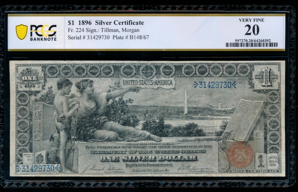 Fr. 224 1896 $1  Silver Certificate  PCGS 20 comment 31429730