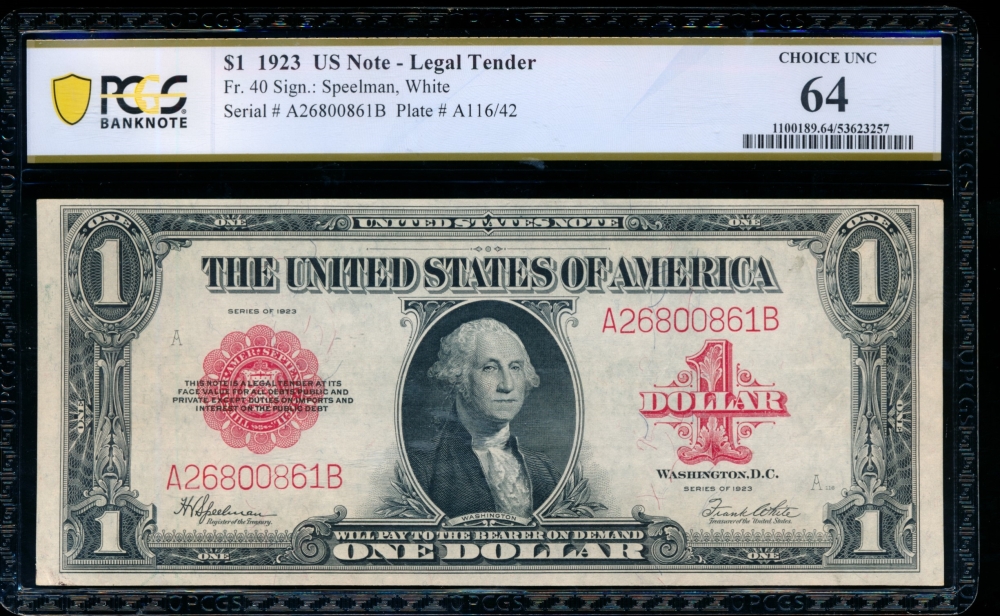 Fr. 40 1923 $1  Legal Tender  PCGS 64 A26800861B