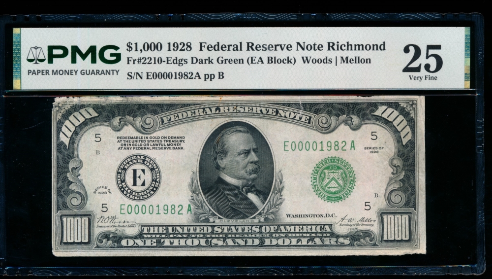 Fr. 2210-E 1928 $1,000  Federal Reserve Note Richmond PMG 25 comment E00001982A