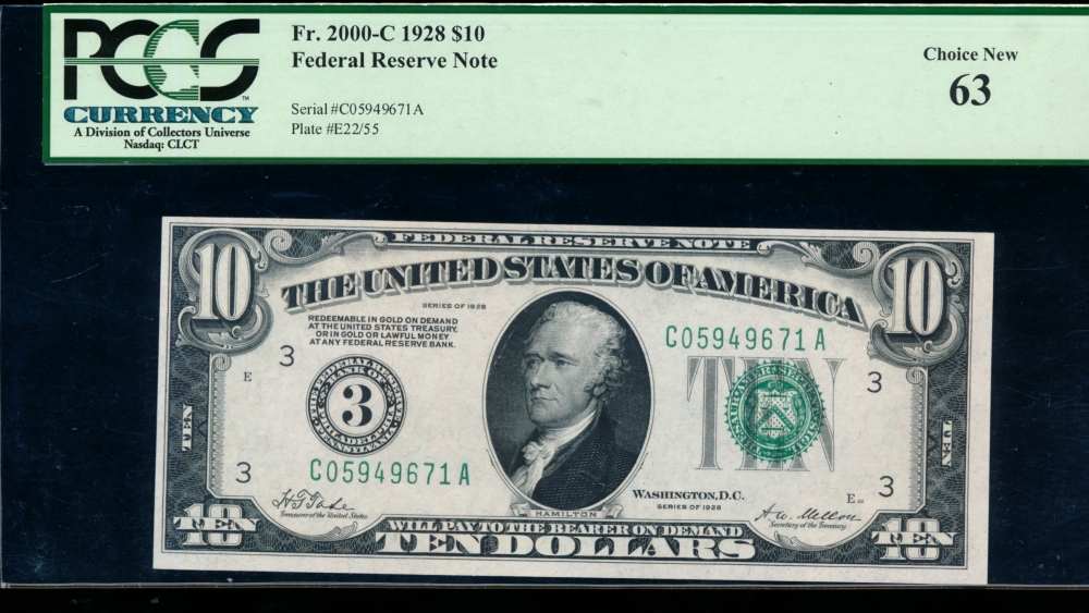 Fr. 2000-C 1928 $10  Federal Reserve Note Philadelphia PCGS-C 63 C05949671A