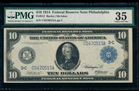 Fr. 912 1914 $10  Federal Reserve Note Philadelphia PMG 35 C5470515A