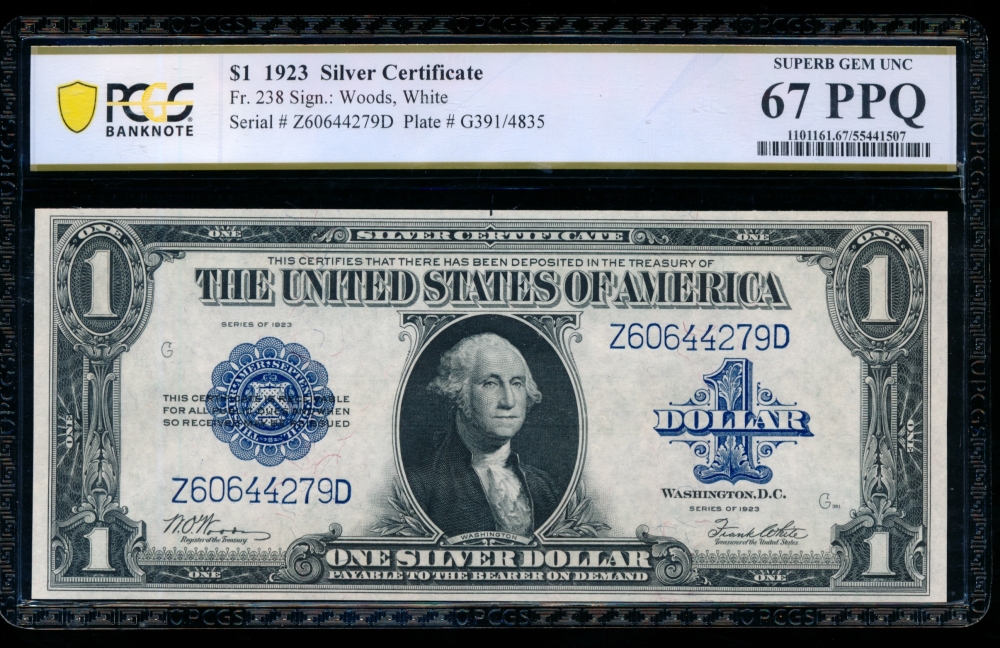 Fr. 238 1923 $1  Silver Certificate ZD block PCGS 67PPQ Z60644279D
