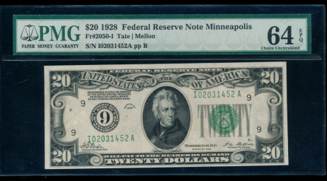 Fr. 2050-I 1928 $20  Federal Reserve Note Minneapolis PMG 64EPQ I02031452A