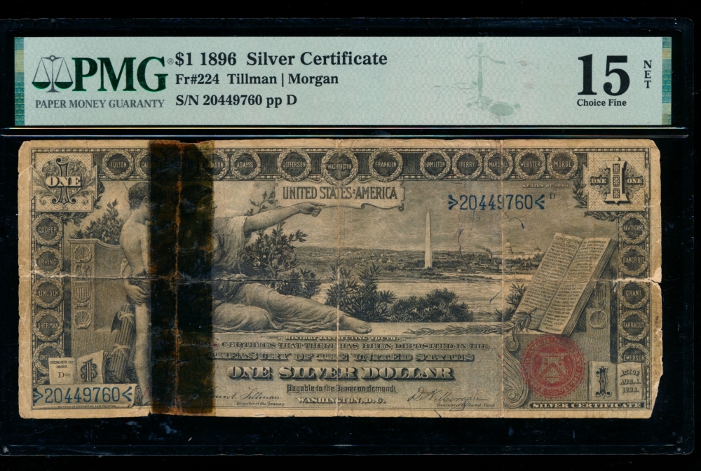 Fr. 224 1896 $1  Silver Certificate  PMG 15NET 20449760