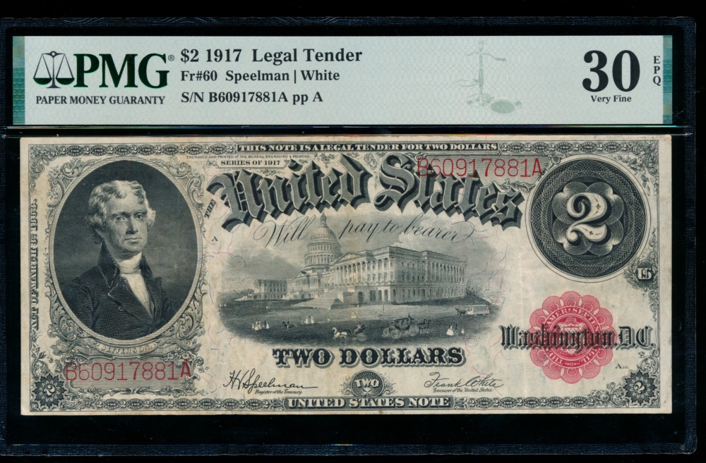 Fr. 60 1917 $2  Legal Tender  PMG 30EPQ B60917881A