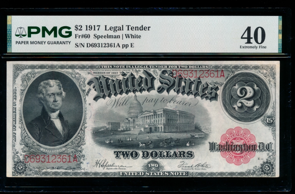Fr. 60 1917 $2  Legal Tender  PMG 40 D69312361A