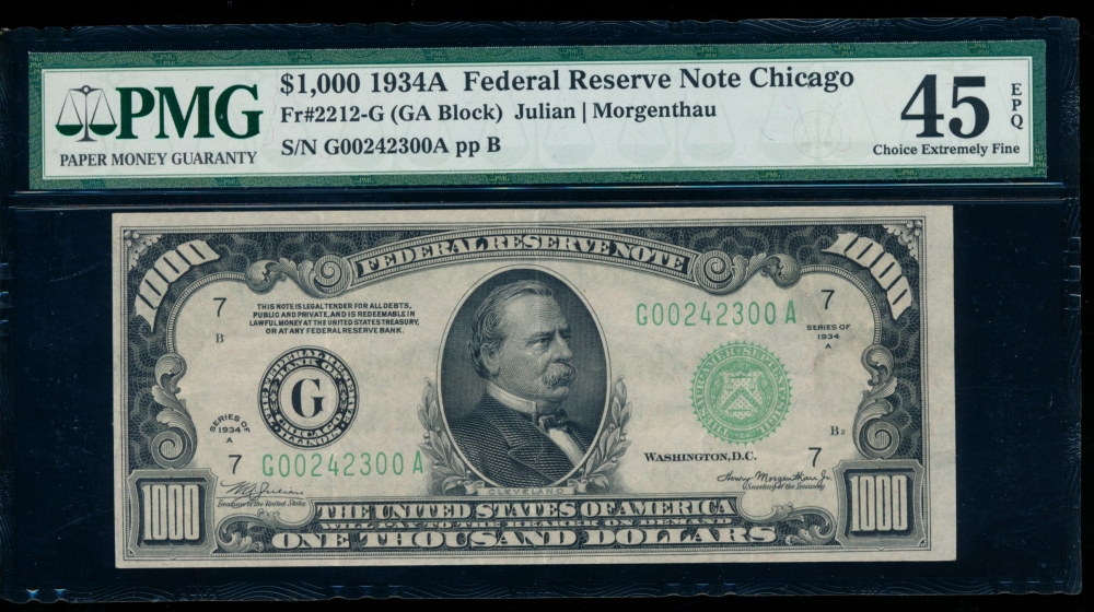 Fr. 2212-G 1934A $1,000  Federal Reserve Note Chicago PMG 45EPQ G00242300A