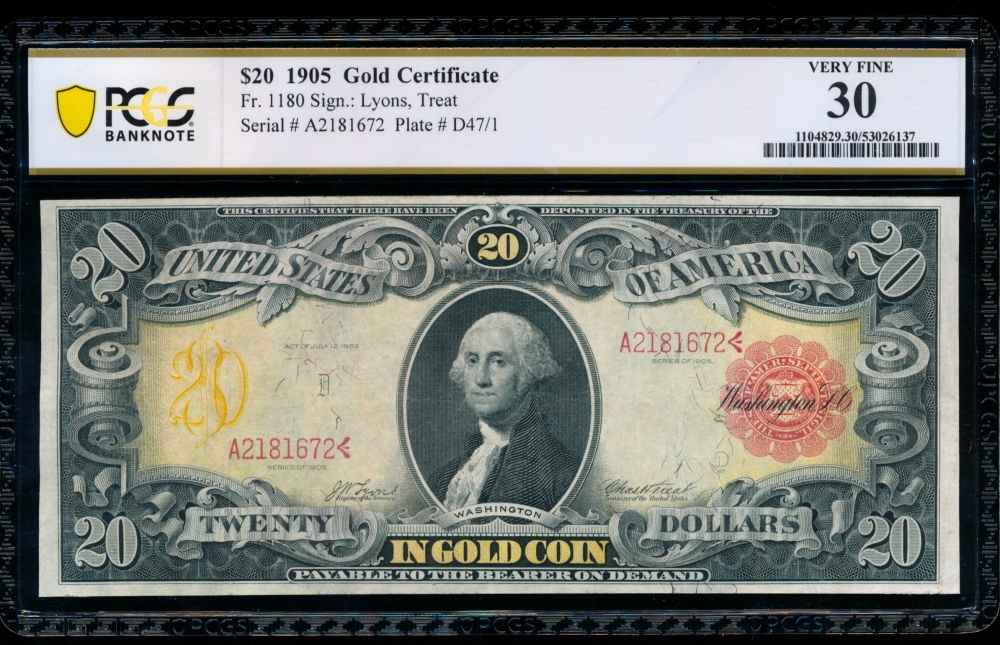Fr. 1180 1905 $20  Gold Certificate  PCGS 30 A2181672