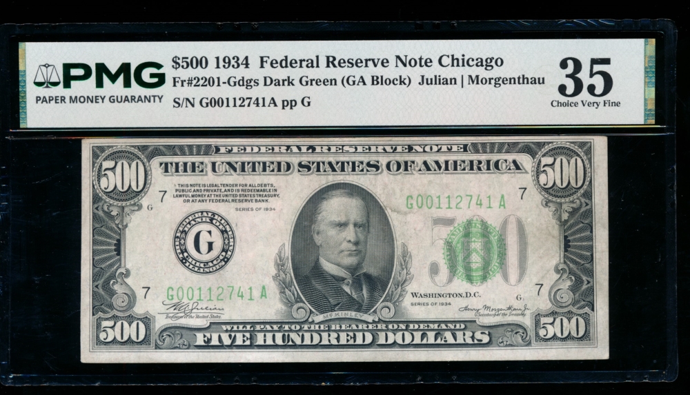 Fr. 2201-G 1934 $500  Federal Reserve Note Chicago PMG 35 G00112741A
