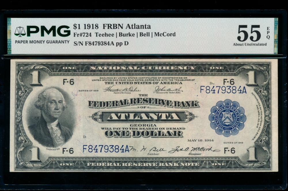 Fr. 724 1918 $1  FRBN Atlanta PMG 55EPQ F8479384A