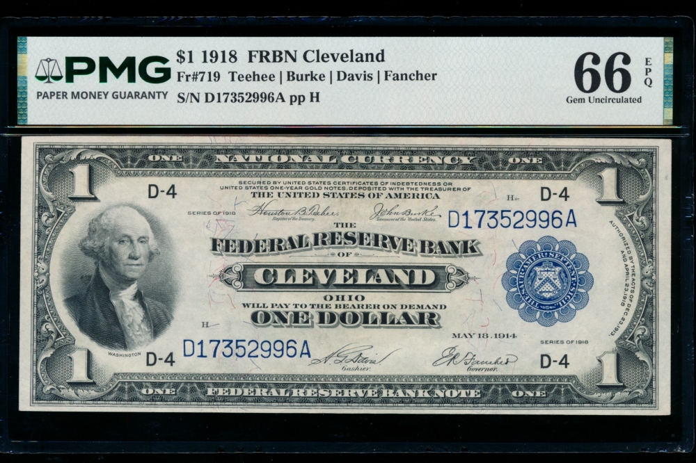 Fr. 719 1918 $1  FRBN Cleveland PMG 66EPQ D17352996A