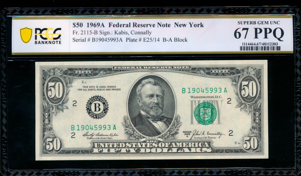 Fr. 2115-B 1969A $50  Federal Reserve Note New York PCGS 67PPQ B19045993A