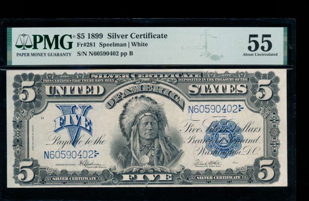Fr. 281 1899 $5  Silver Certificate  PMG 55 N60590402