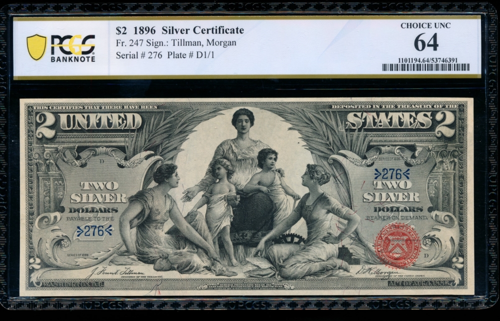 Fr. 247 1896 $2  Silver Certificate low serial number PCGS 64PPQ 276
